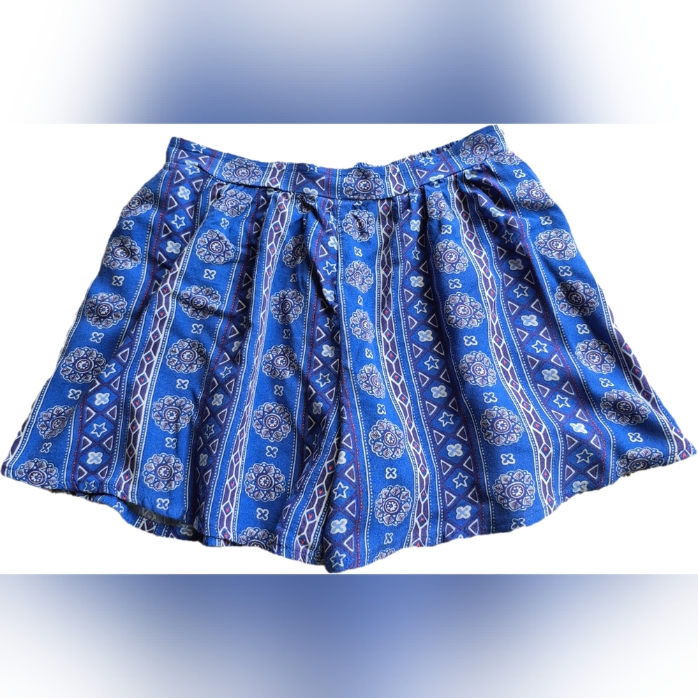 Hollister California Flowy Boho Blue Print Shorts with Pockets – Small - EUC